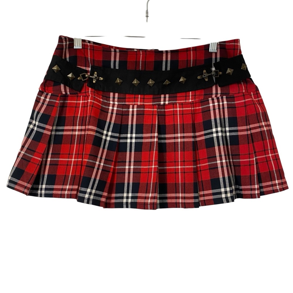 Abbey Dawn Mini Plaid Pleated Skirt Size 9 Red Black Punk Emo Y2K Academia
